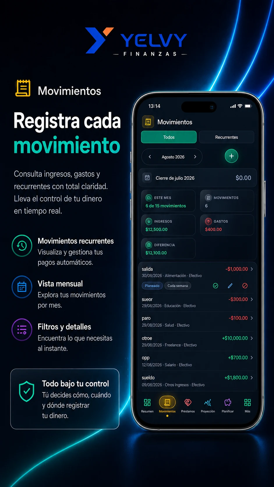 Yelvy Finanzas - Movimientos