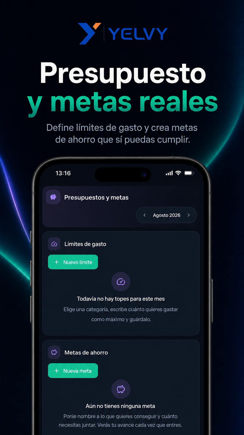 Pantalla de Presupuestos y metas en Yelvy Finanzas
