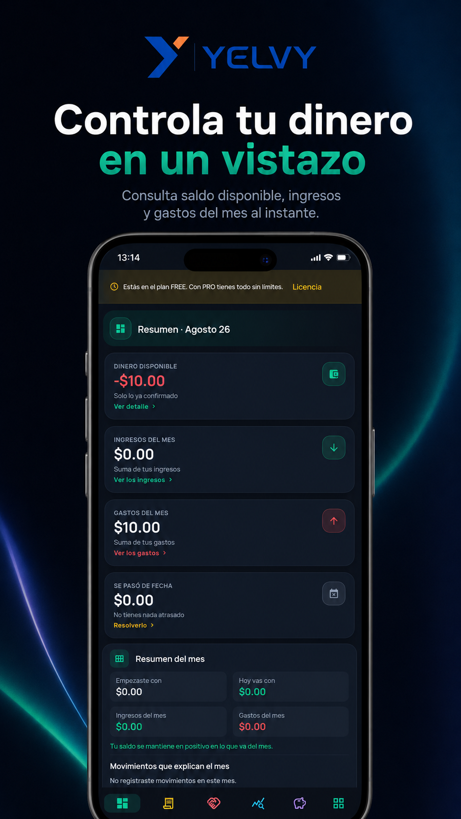 Pantalla de Resumen en Yelvy Finanzas